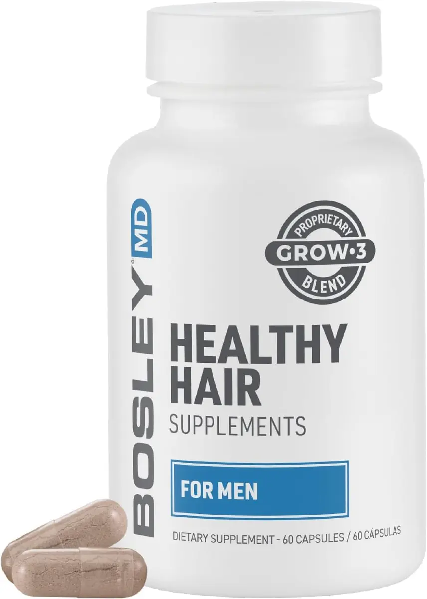 BosleyMD Men’s Healthy Hair Growth Supplements – DHT-Blocking Botanicals with Biotin, Niacin, Zinc & Pumpkin Seed, 60 Capsules | Supports Thicker, Fuller Hair - main product image