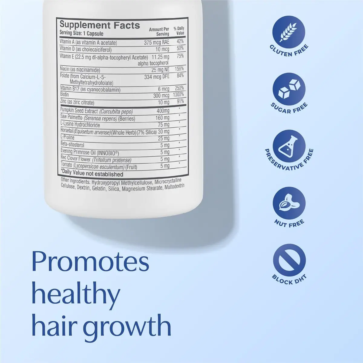 BosleyMD Men’s Healthy Hair Growth Supplements – DHT-Blocking Botanicals with Biotin, Niacin, Zinc & Pumpkin Seed, 60 Capsules | Supports Thicker, Fuller Hair - view 4