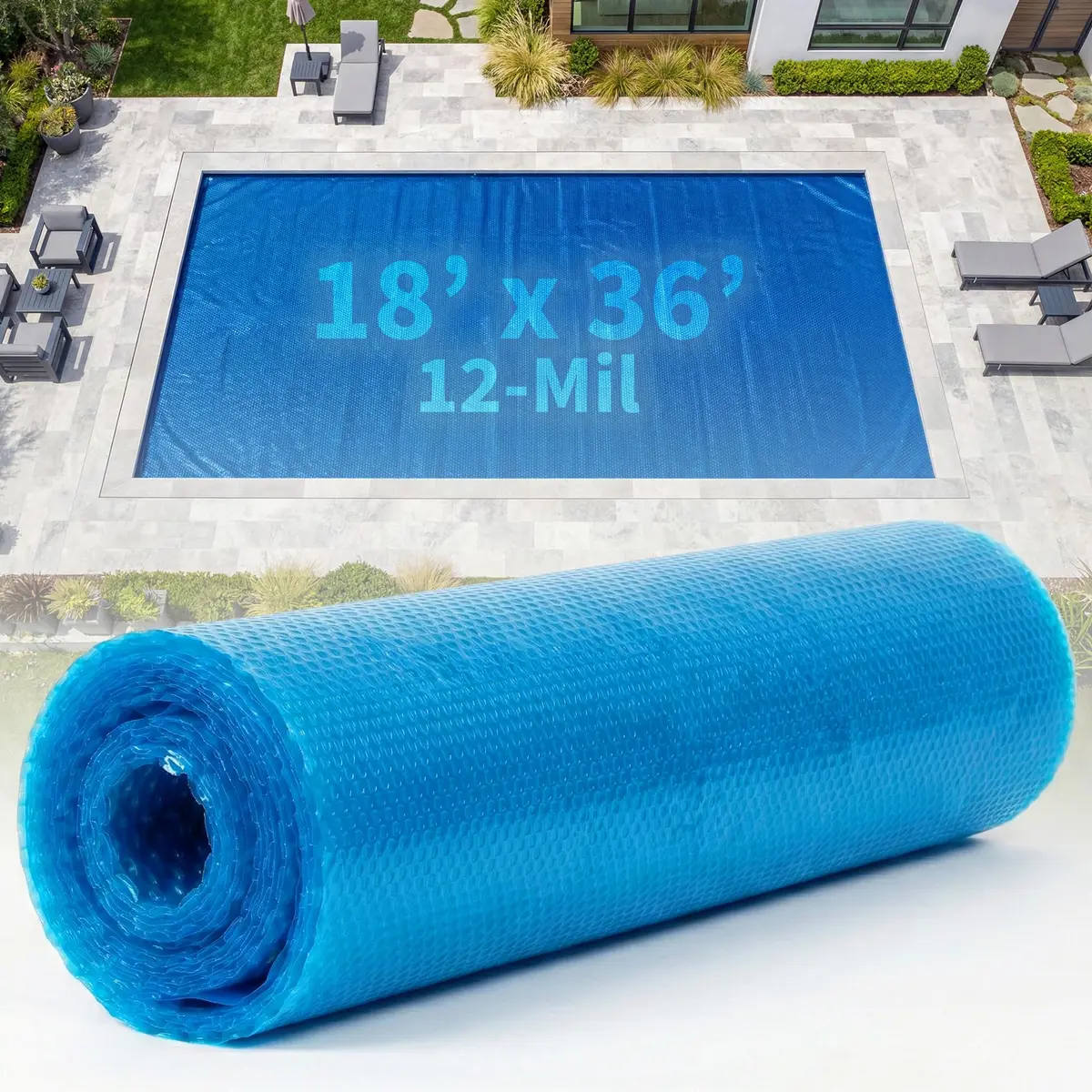 Blue Wave 18-ft x 36-ft Rectangular Solar Blanket | 12 Mil Pool Cover with Thermal Bubbles for Inground Pools - view 2