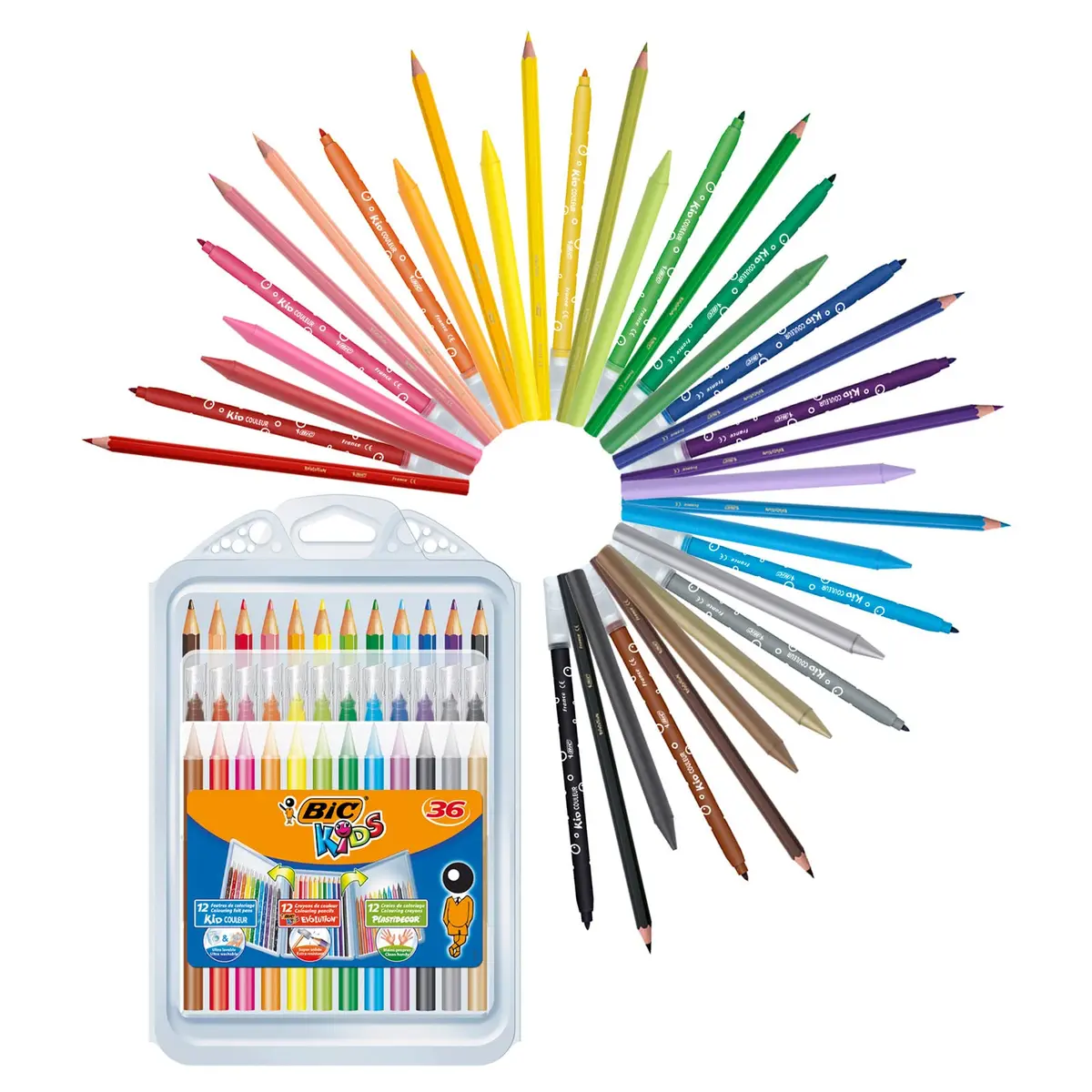 BIC Kids Colouring Kit for Children - 8 Felt-Tip Pens / 8 Coloured Pencils / 12 Chalks | Creative & Safe for Kids - view 2