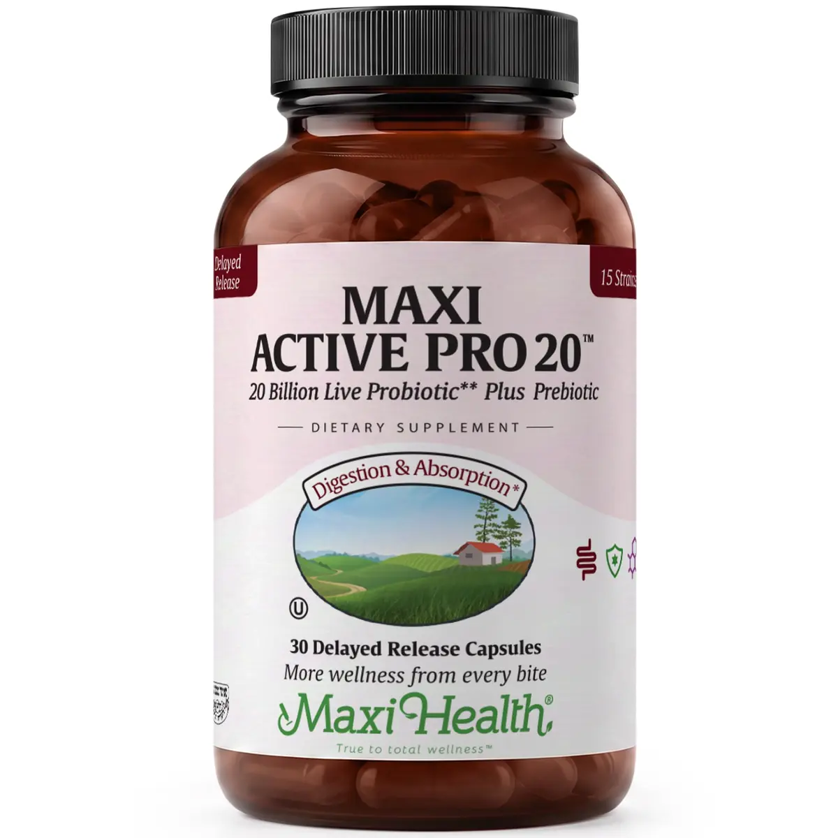 Maxi Health Probiotics 20 Billion CFU with Prebiotics | 30 Capsules | Supports Digestive & Gut Health - main product image