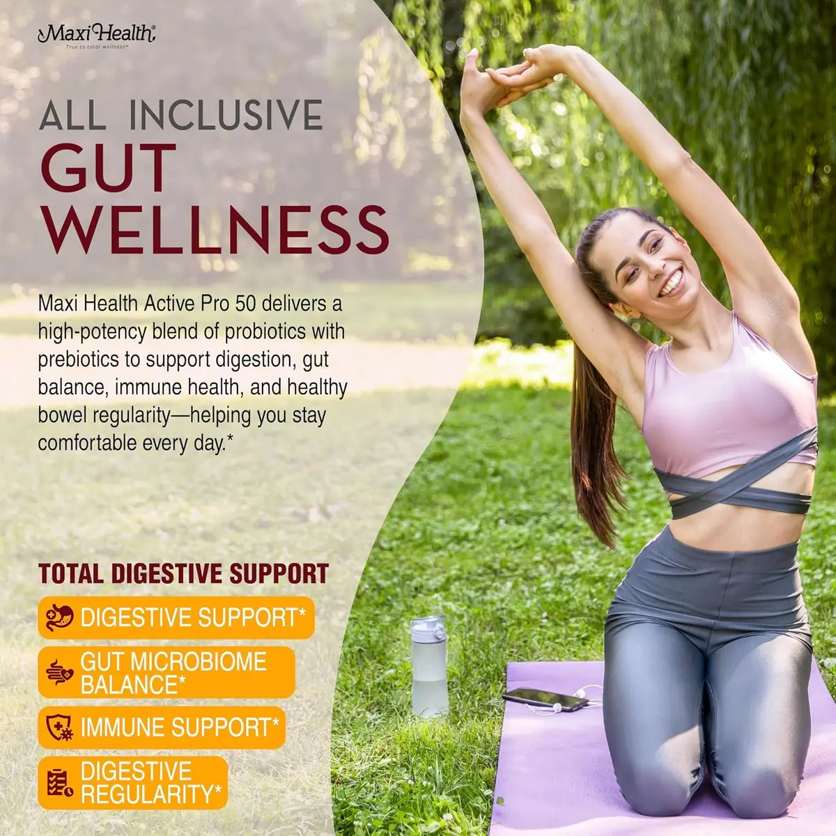 Maxi Health Probiotics 20 Billion CFU with Prebiotics | 30 Capsules | Supports Digestive & Gut Health - view 3