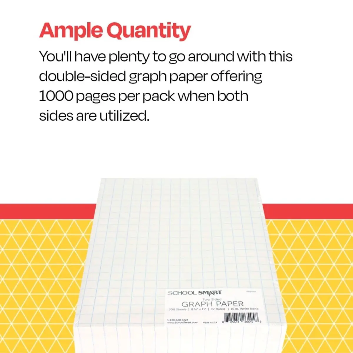 School Smart Double Sided Graph Paper 8-1/2 x 11 Inches | 1/2 Inch Rule, White, Pack of 500 - view 6