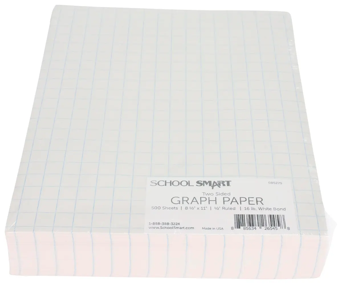 School Smart Double Sided Graph Paper 8-1/2 x 11 Inches | 1/2 Inch Rule, White, Pack of 500 - view 3
