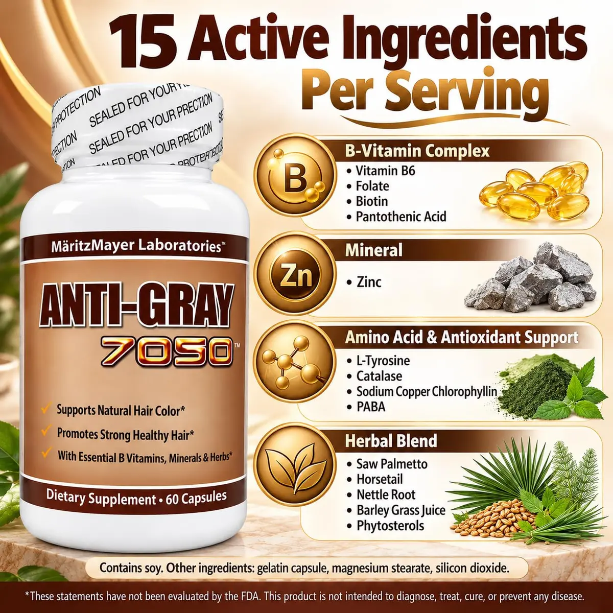 MÄRITZMAYER LABORATORIES Anti-gray 7050 Hair Capsules | Decrease Gray Hair & Restore Natural Color - view 3