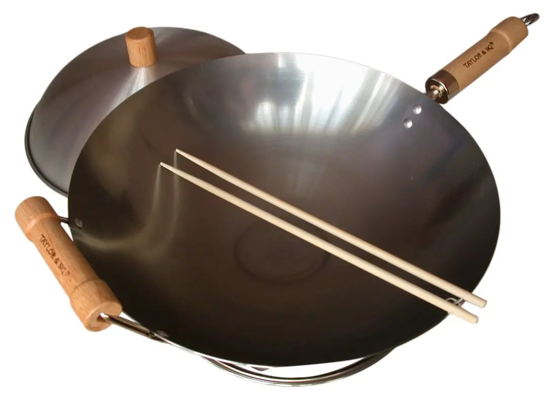Taylor & Ng Classic Wok Set 14" Carbon Steel | Round Bottom, No Coatings, Durable, Gas/Electric Compatible - main product image