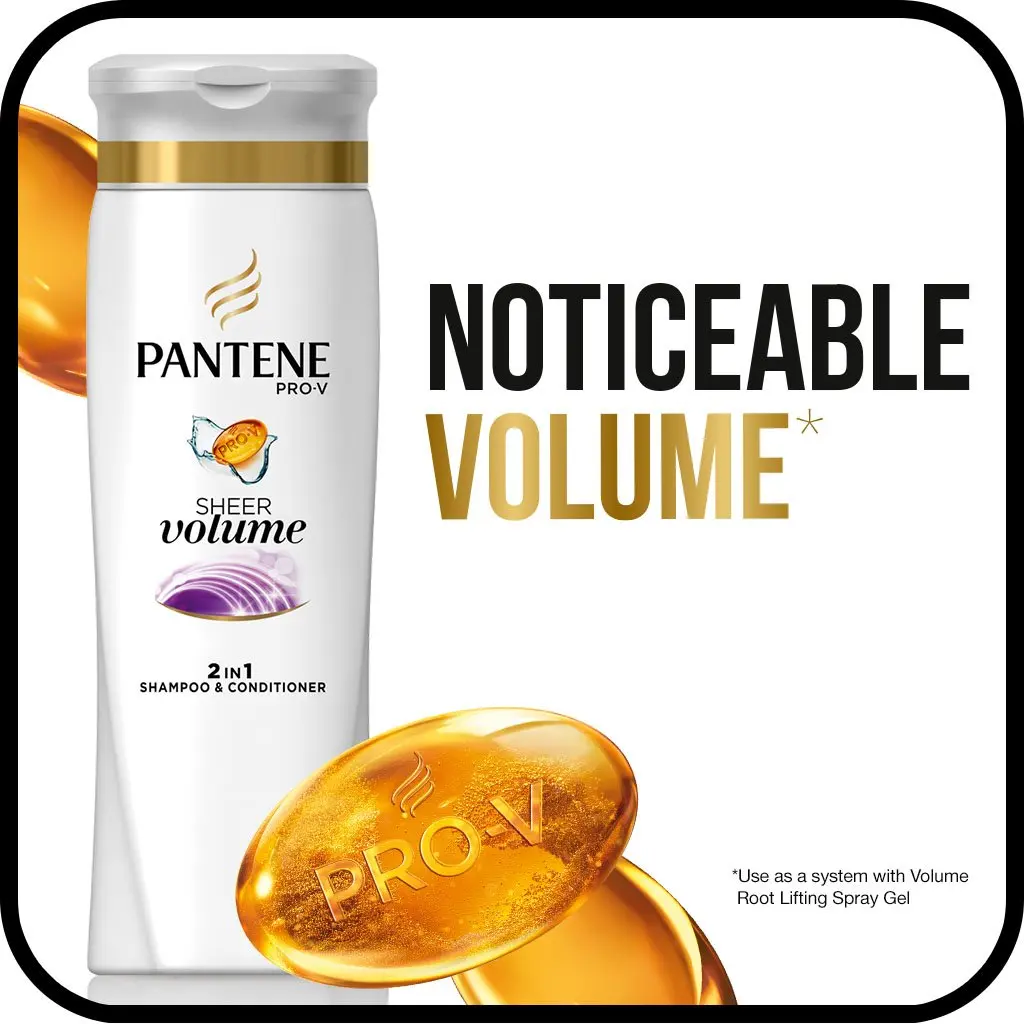 Pantene Pro-V Sheer Volume 2 in 1 Shampoo & Conditioner with Collagen 372ml (12.6 Fl Oz) | Boosts Volume & Lift - view 5