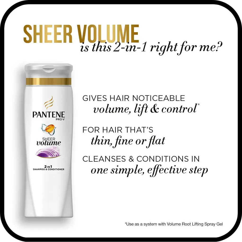 Pantene Pro-V Sheer Volume 2 in 1 Shampoo & Conditioner with Collagen 372ml (12.6 Fl Oz) | Boosts Volume & Lift - view 3