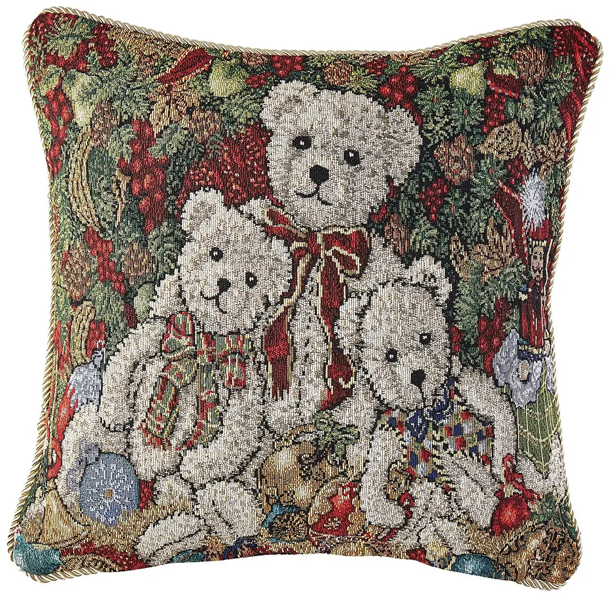 Violet Linen Decorative Christmas Teddy Bears Design Tapestry, 18" x 18" Cushion Cover | Festive Holiday Home Decor - main product image