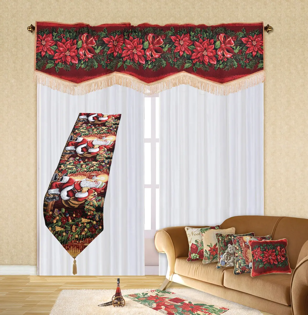 Violet Linen Decorative Christmas Teddy Bears Design Tapestry, 18" x 18" Cushion Cover | Festive Holiday Home Decor - view 2