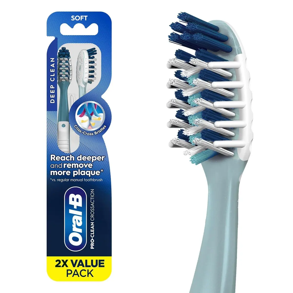 Oral-B Pro Health CrossAction Plaque Removal Toothbrushes 2 Pack | Soft Bristles Deep Reach in Tight Spaces - main product image