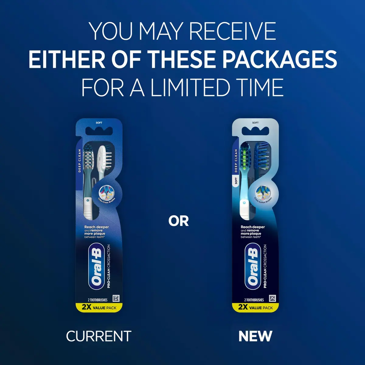 Oral-B Pro Health CrossAction Plaque Removal Toothbrushes 2 Pack | Soft Bristles Deep Reach in Tight Spaces - view 2