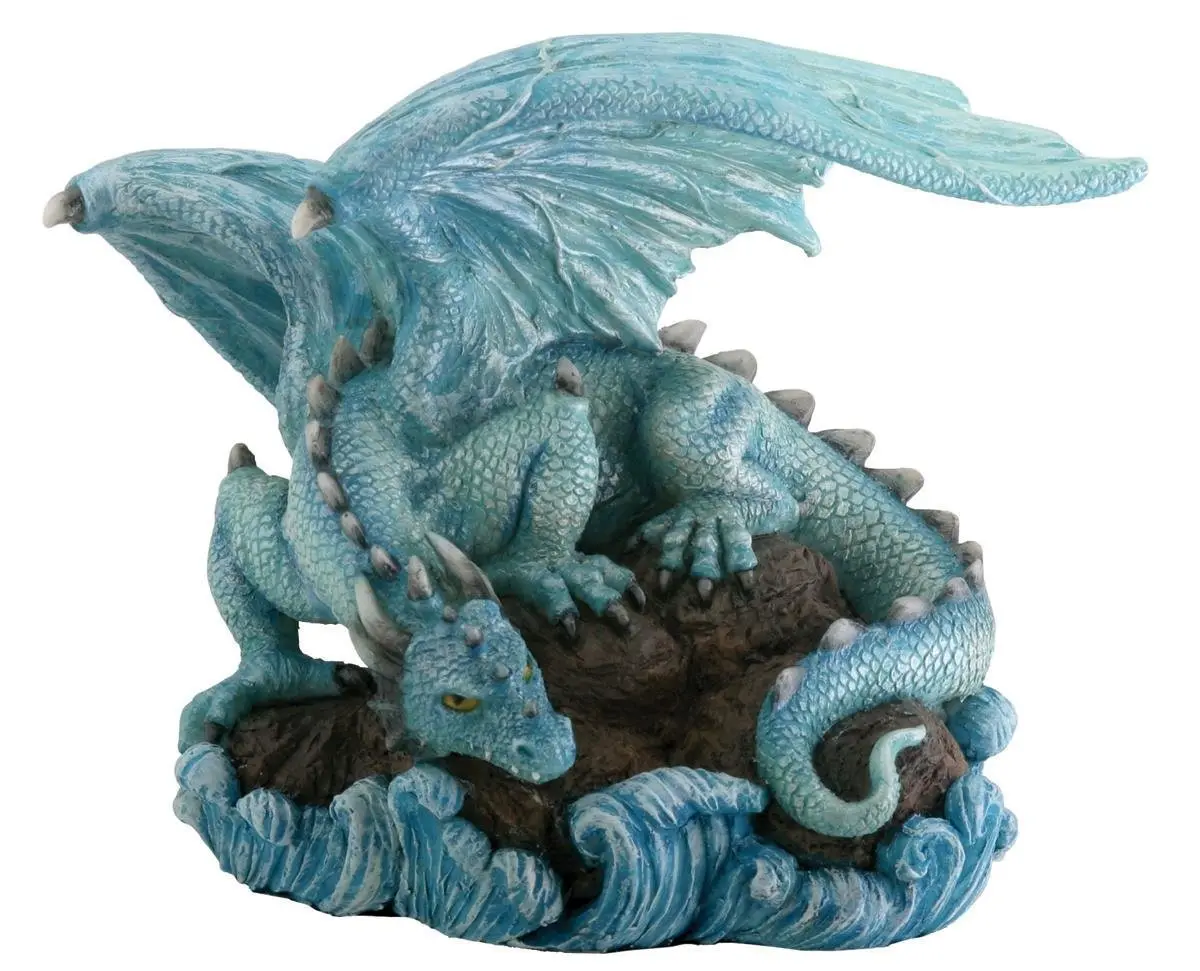 SUMMIT COLLECTION Blue Water Dragon on Rock Fantasy Figurine | Collectible Decor for Home & Office (4" x 3" x 3.25") - main product image