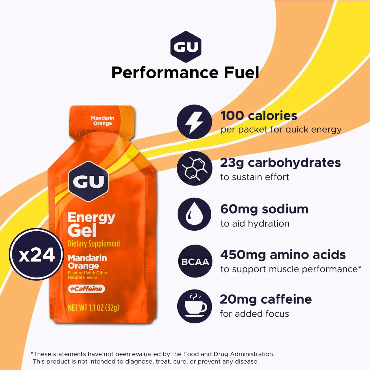 GU Energy Original Sports Nutrition Energy Gel, Mandarin Orange, 24 Count Box | Dual Source Energy for Endurance Athletes - view 2