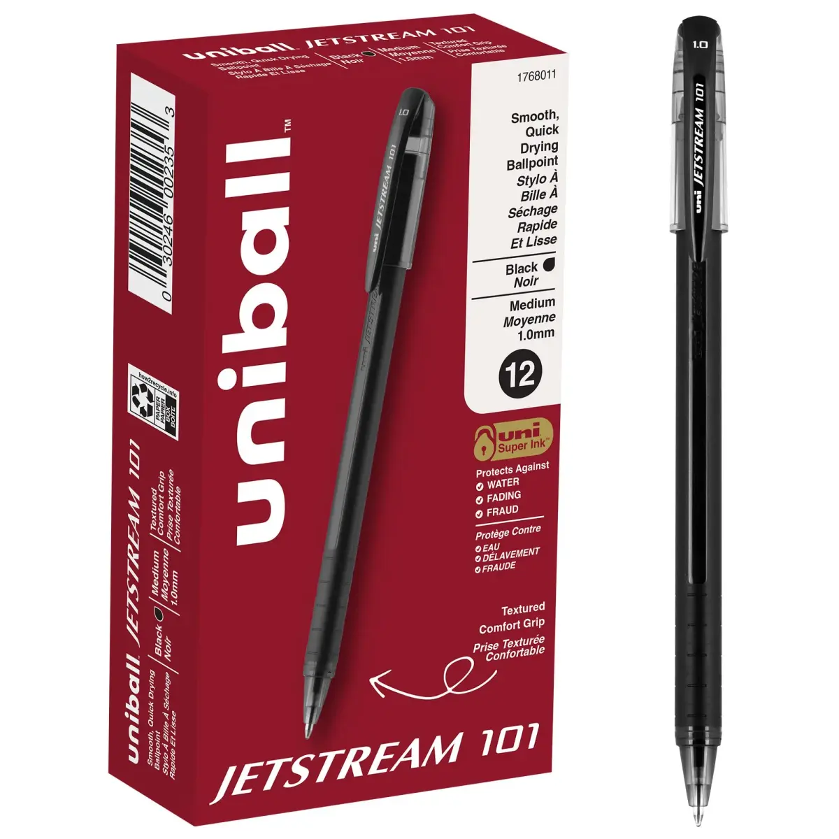 Uni-Ball Jetstream 101 Ballpoint Pens, Medium Point (1.0mm), Black, 12 Pack | Smooth Hybrid Ink, Smudge-Resistant - main product image