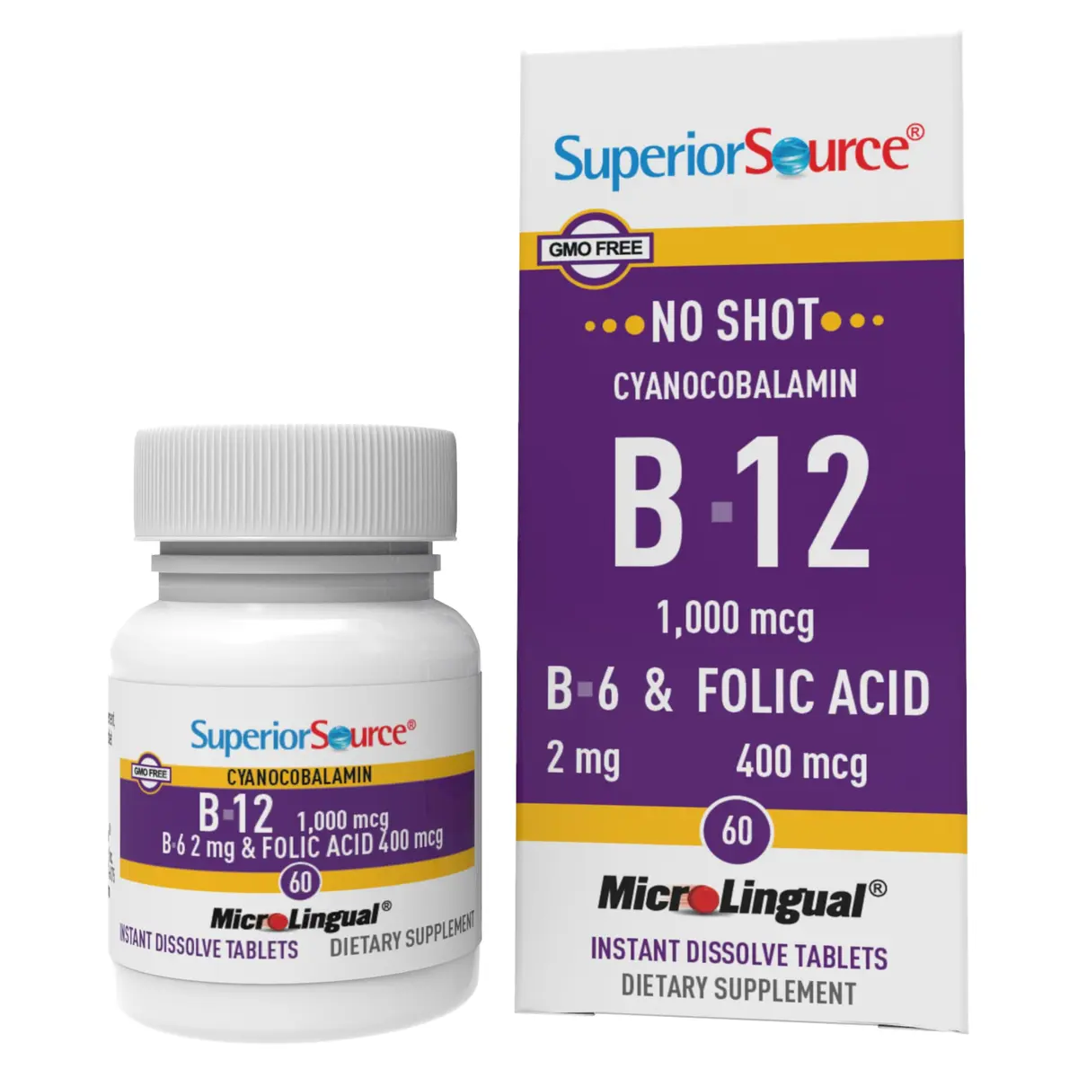 Superior Source No Shot B-12 1000 mcg, B-6, Folic Acid 400 mcg | Sublingual Vitamin B Complex Support - main product image