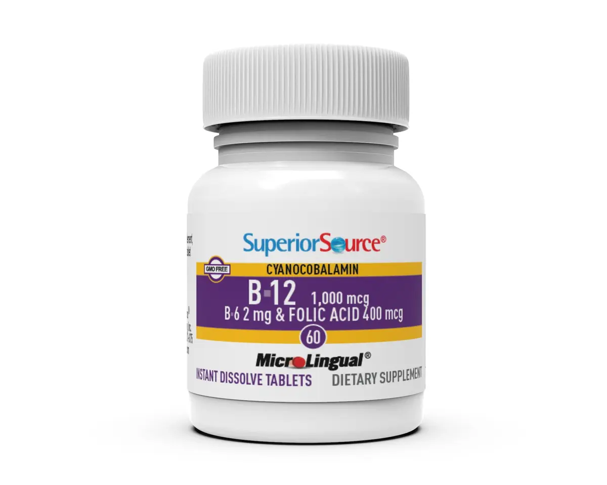 Superior Source No Shot B-12 1000 mcg, B-6, Folic Acid 400 mcg | Sublingual Vitamin B Complex Support - view 4