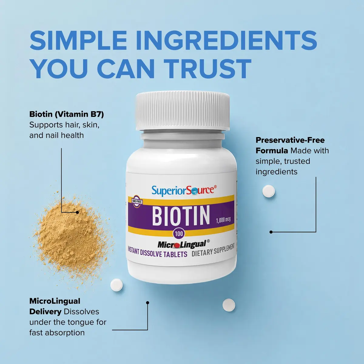 Superior Source Biotin 1,000 mcg | Sublingual Tablets for Hair & Nails Support - view 6