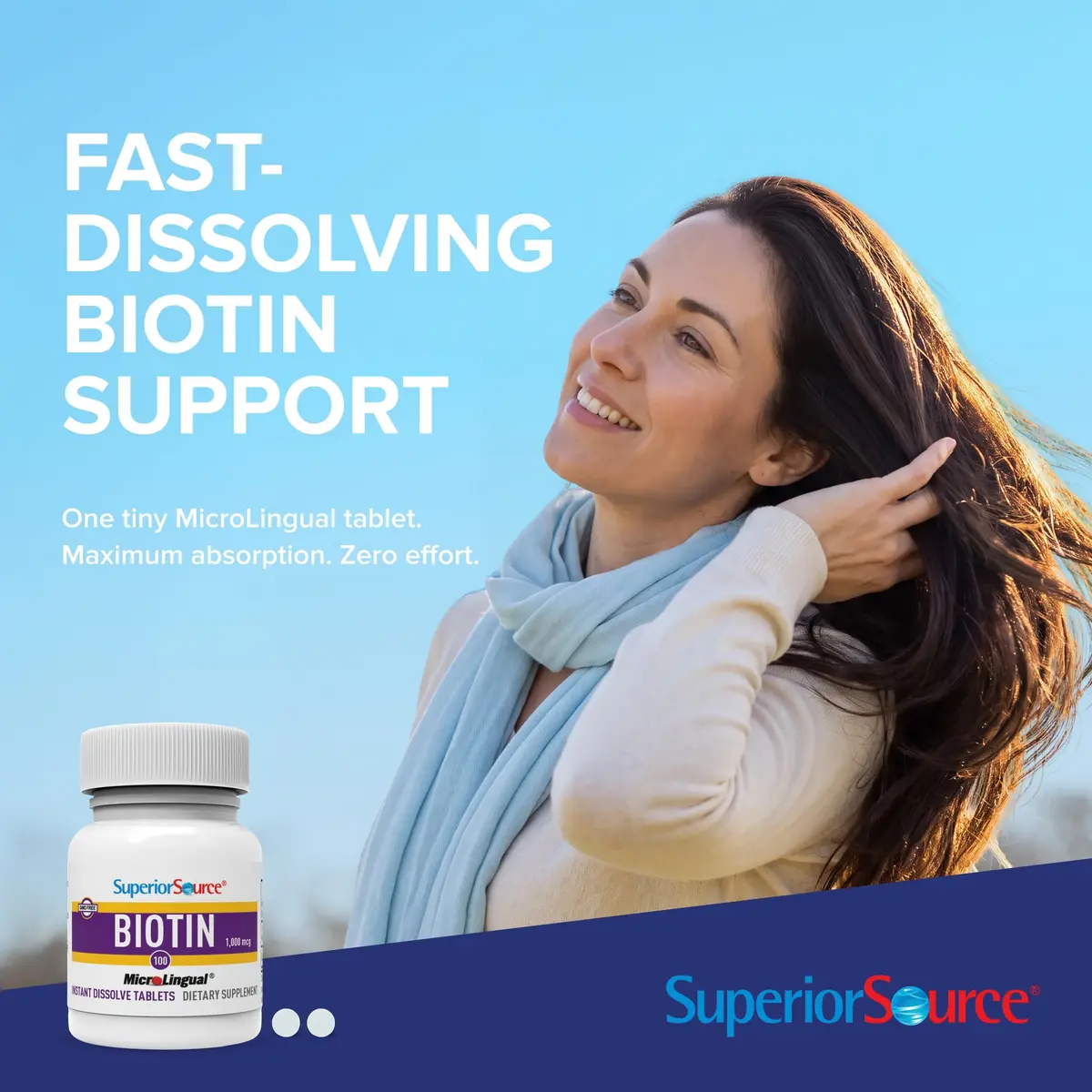 Superior Source Biotin 1,000 mcg | Sublingual Tablets for Hair & Nails Support - view 2