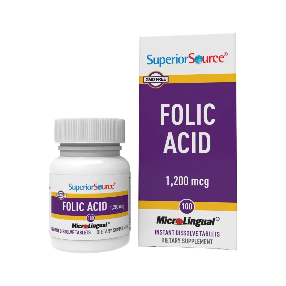 Superior Source Folic Acid 1200 mcg | Sublingual Tablets for Heart & Cell Support (100 Count) - main product image