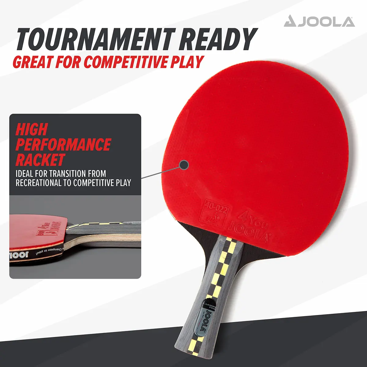 JOOLA Carbon Pro Professional Ping Pong Paddle - Racket with Carbonwood Technology & Red/Black JOOLA 4 You Rubber - Table Tennis Racket Designed for Speed (150g) - view 6