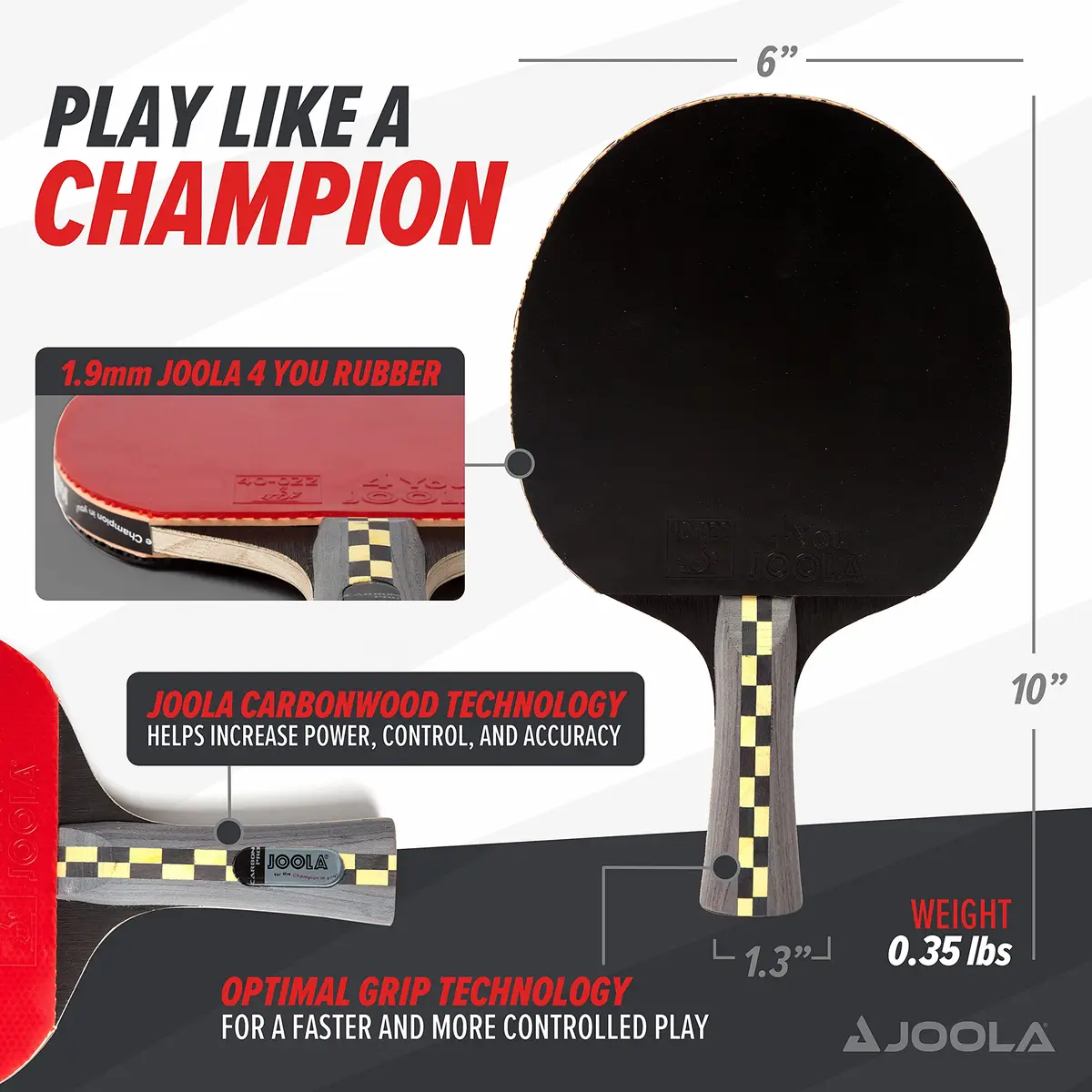 JOOLA Carbon Pro Professional Ping Pong Paddle - Racket with Carbonwood Technology & Red/Black JOOLA 4 You Rubber - Table Tennis Racket Designed for Speed (150g) - view 4