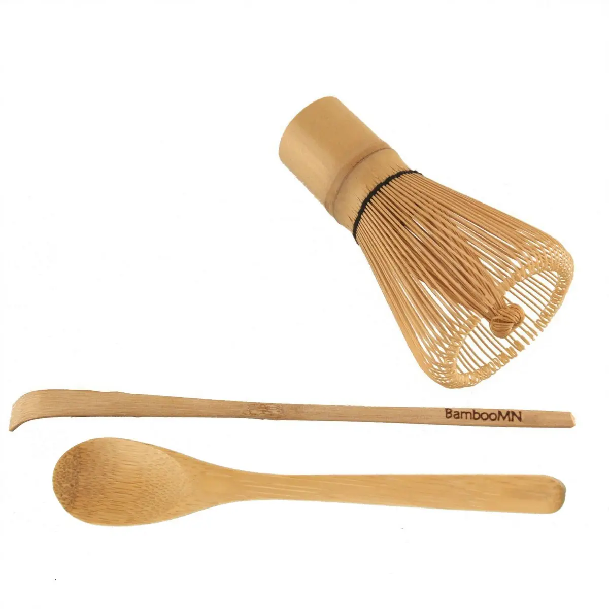 BambooMN Matcha Whisk Set - Golden Chasen (Tea Whisk), Chashaku (Hooked Bamboo Scoop), Tea Spoon - 10 Sets - main product image