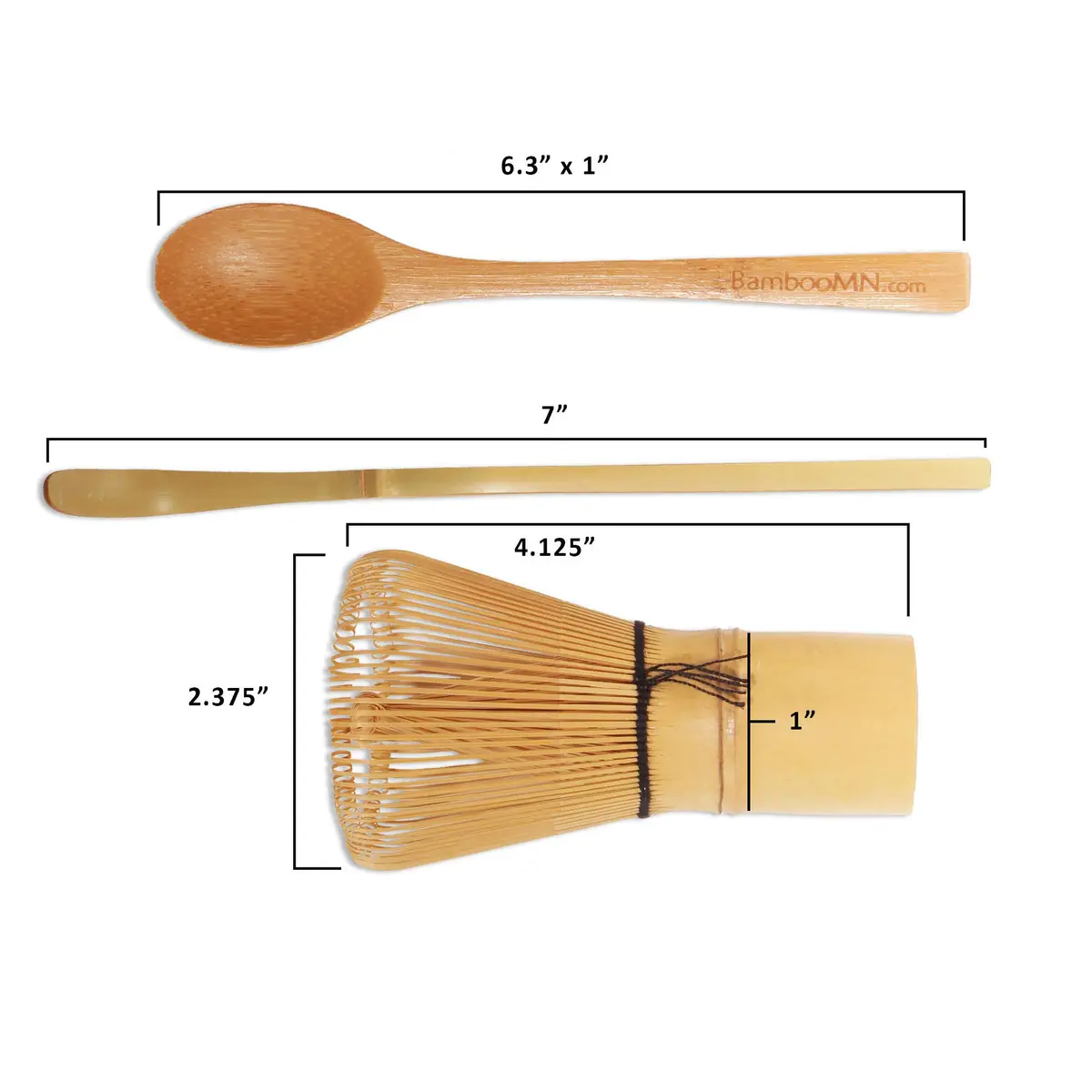 BambooMN Matcha Whisk Set - Golden Chasen (Tea Whisk), Chashaku (Hooked Bamboo Scoop), Tea Spoon - 10 Sets - view 2