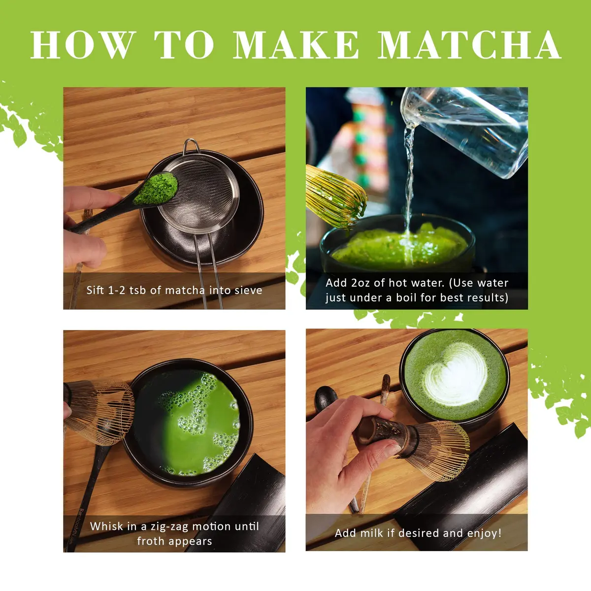BambooMN Matcha Whisk Set - Golden Chasen (Tea Whisk), Chashaku (Hooked Bamboo Scoop), Deep Scoop, Tea Spoon - 2 Sets | Traditional Japanese Tea Utensils - view 6