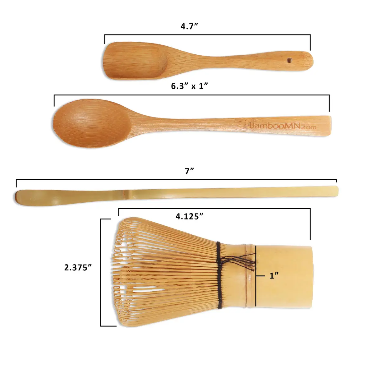 BambooMN Matcha Whisk Set - Golden Chasen (Tea Whisk), Chashaku (Hooked Bamboo Scoop), Deep Scoop, Tea Spoon - 2 Sets | Traditional Japanese Tea Utensils - view 2
