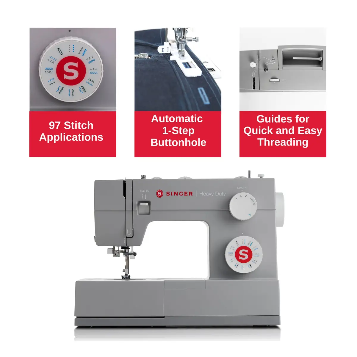 SINGER 4423 Heavy Duty Sewing Machine with Accessory Kit | 97 Stitch Applications, 50% More Power, Heavy Metal Frame - view 3