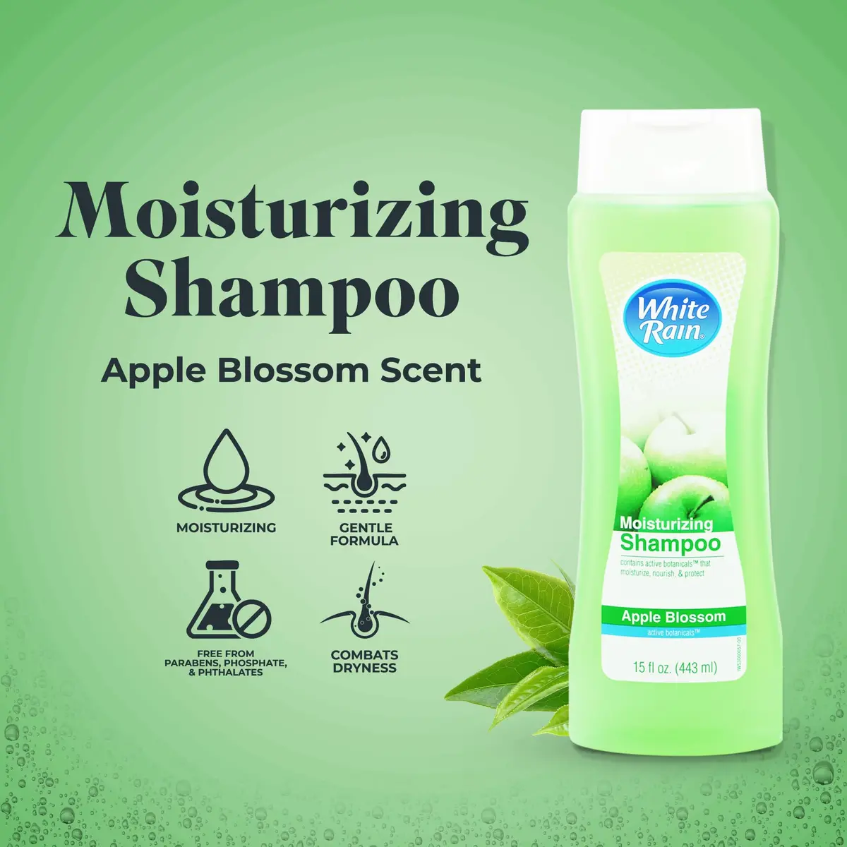 White Rain Moisturizing Shampoo – Apple Blossom Scent, 15 fl oz | Hydrating, Paraben-Free, Cruelty-Free - view 2