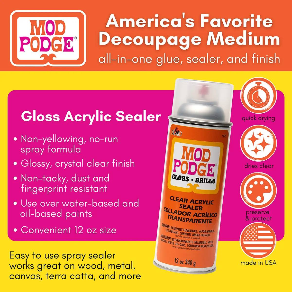 Mod Podge Gloss Clear Acrylic Sealer 12 oz | Crystal Clear, Quick Drying, Non-Yellowing - view 2