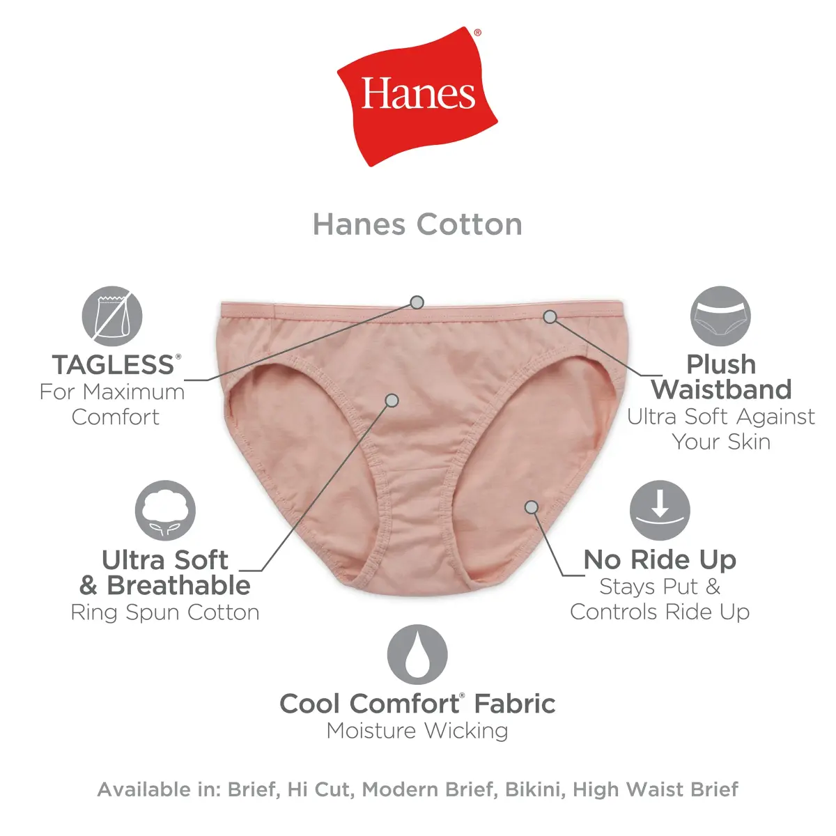 Hanes Women's Cotton Brief Panties 6-Pack | Moisture-Wicking & Breathable Full Coverage - view 6