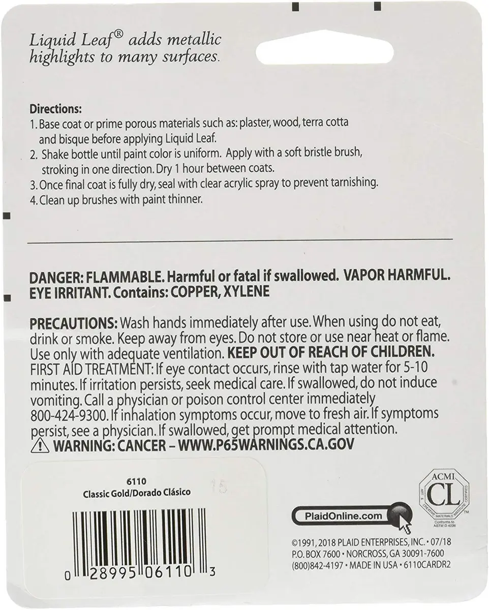 Plaid Classic Gold Glaze Liquid Leafing Paint 22ml (0.75 Fl Oz) | One-Step Metallic Finish - view 2