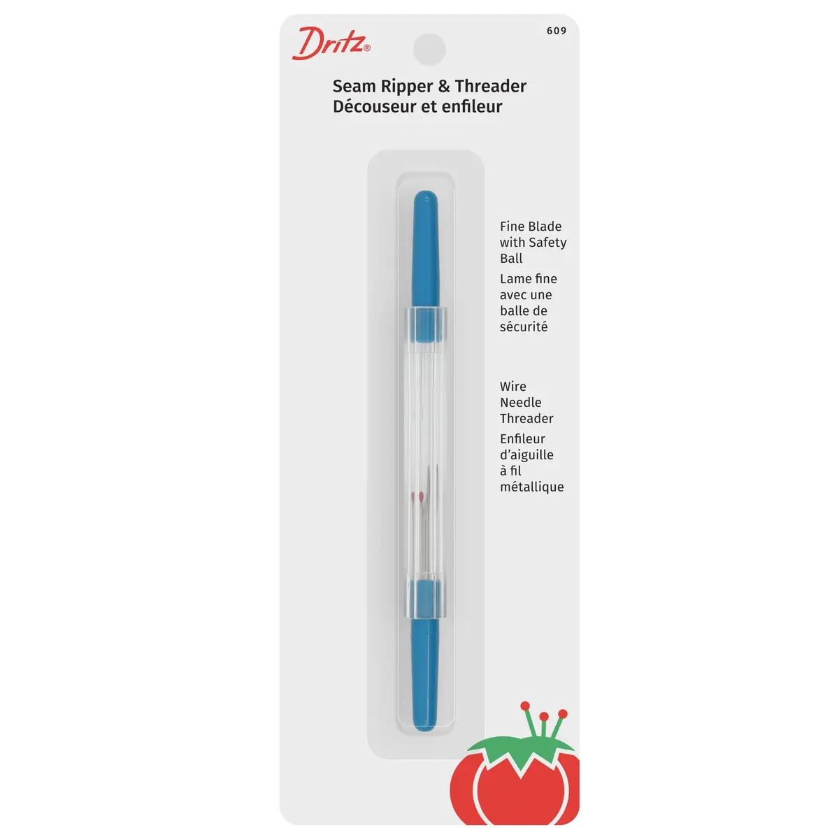 Dritz Seam Ripper and Threader with Safety Ball, Blue, 1-Pack | Cuts Stitches Easily - main product image