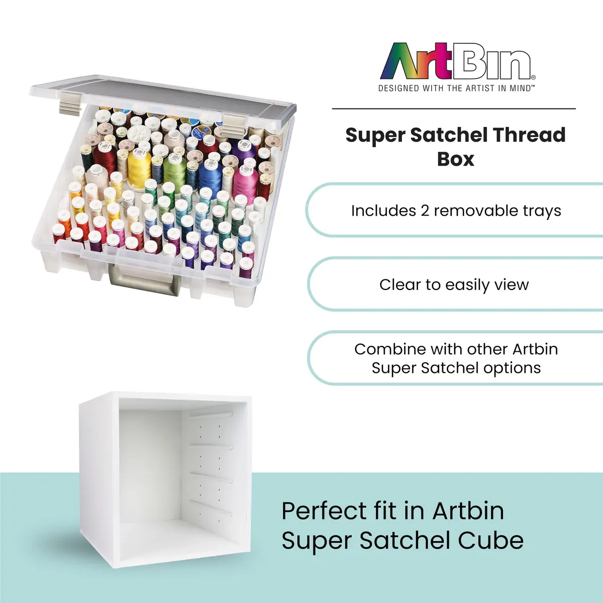 ArtBin Super Satchel Thread Box - Versatile Sewing, Embroidery & Quilting Storage, 108 Pegs, Made in USA - view 6