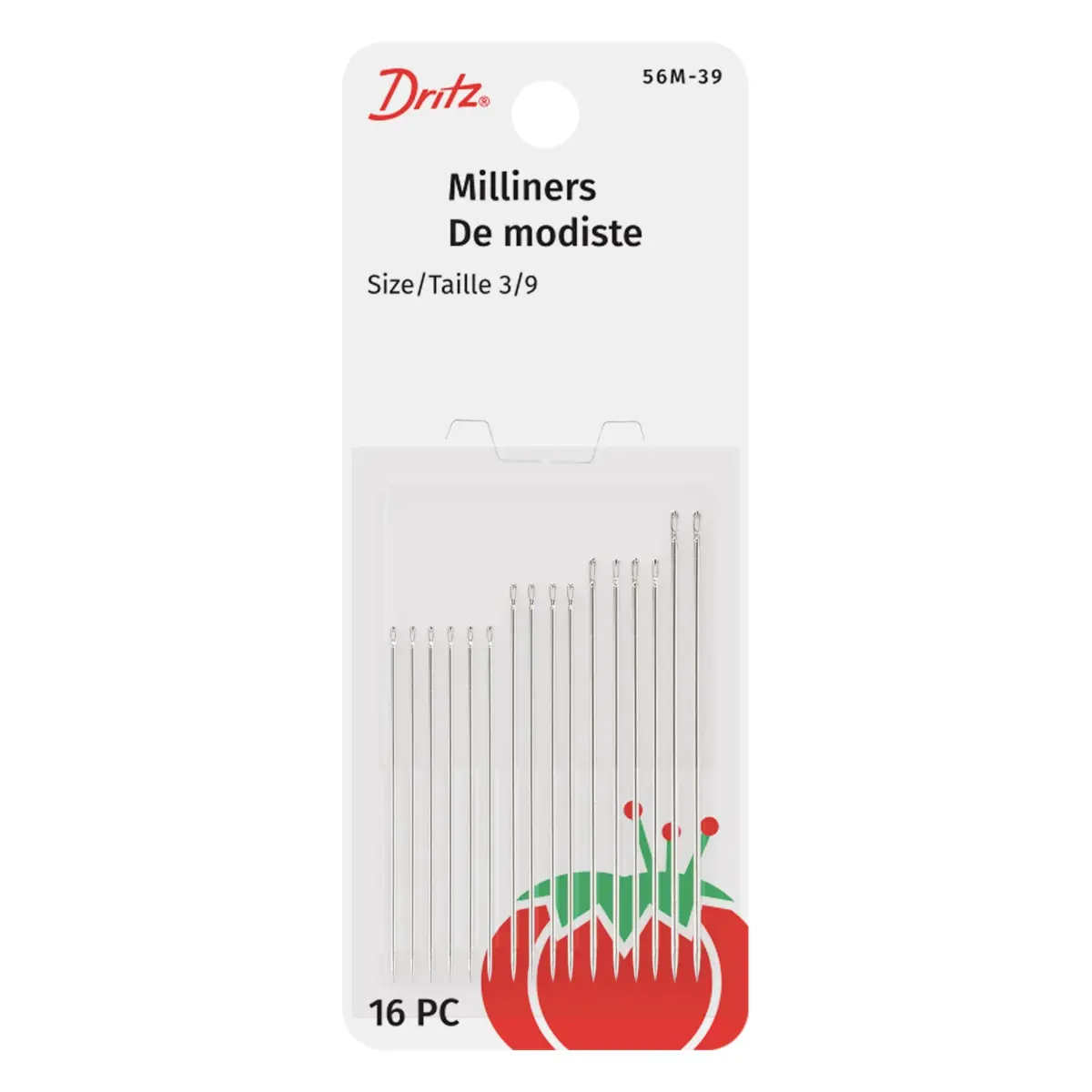 Dritz Milliners Hand Needles Size 3/9 Nickel (16-Count, 1.5 inch) | For Gathering, Basting & Millinery Work - main product image