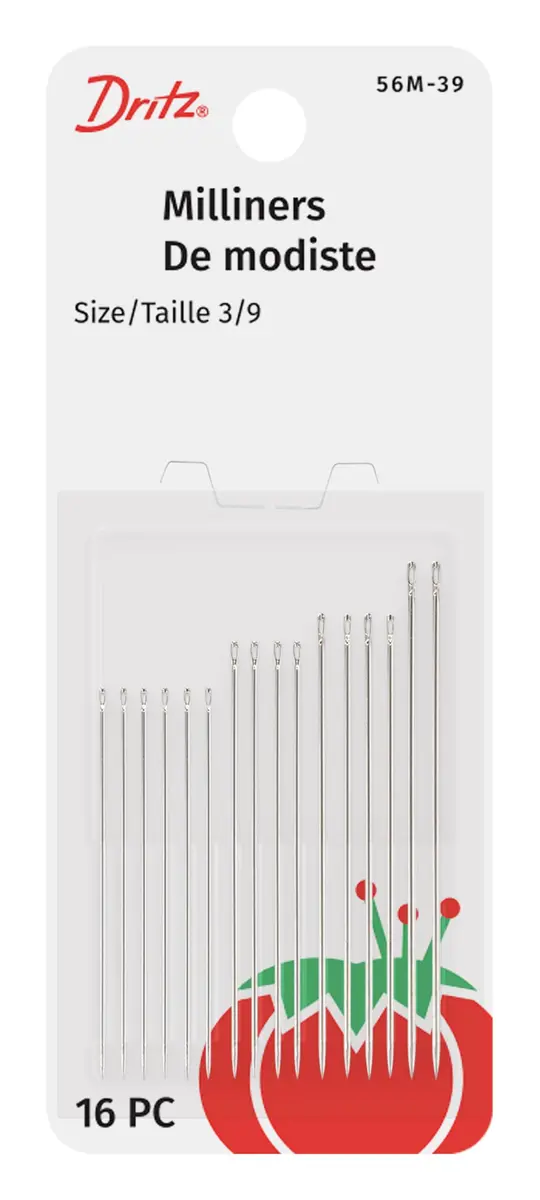 Dritz Milliners Hand Needles Size 3/9 Nickel (16-Count, 1.5 inch) | For Gathering, Basting & Millinery Work - main product image