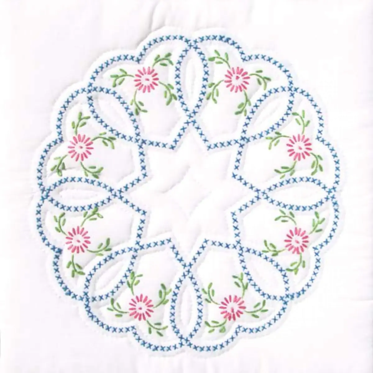 Jack Dempsey Needle Art Starburst of Hearts Quilt Blocks 6-Pack 18x18 Inch White | Stamped Embroidery Design - main product image