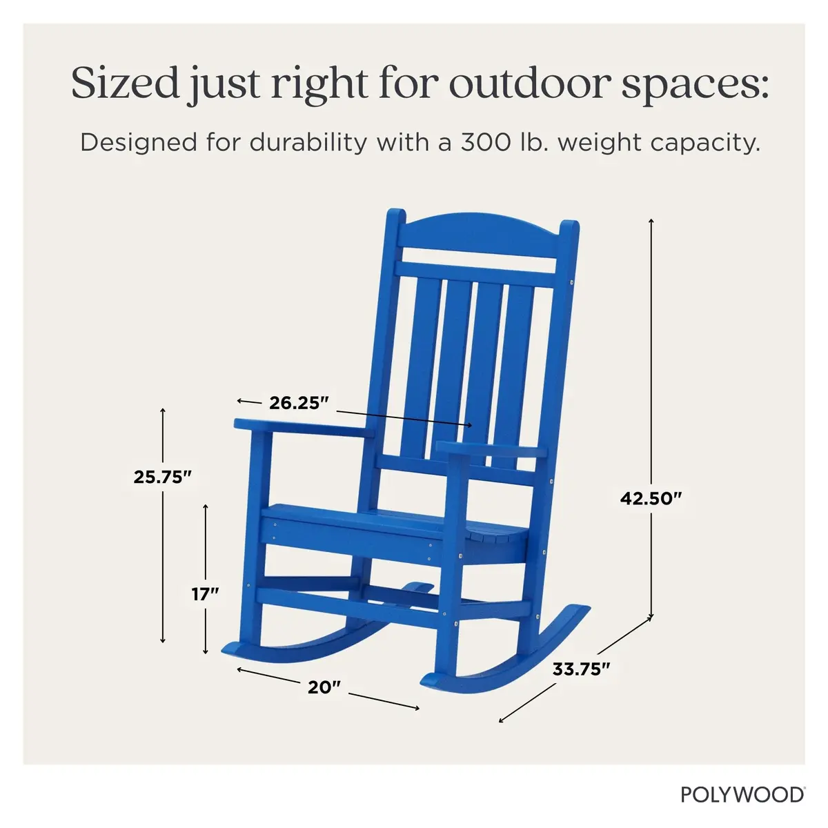 Polywood Presidential Rocking Chair in Pacific Blue | Durable HDPE Outdoor Seating (70-120 chars) - view 3