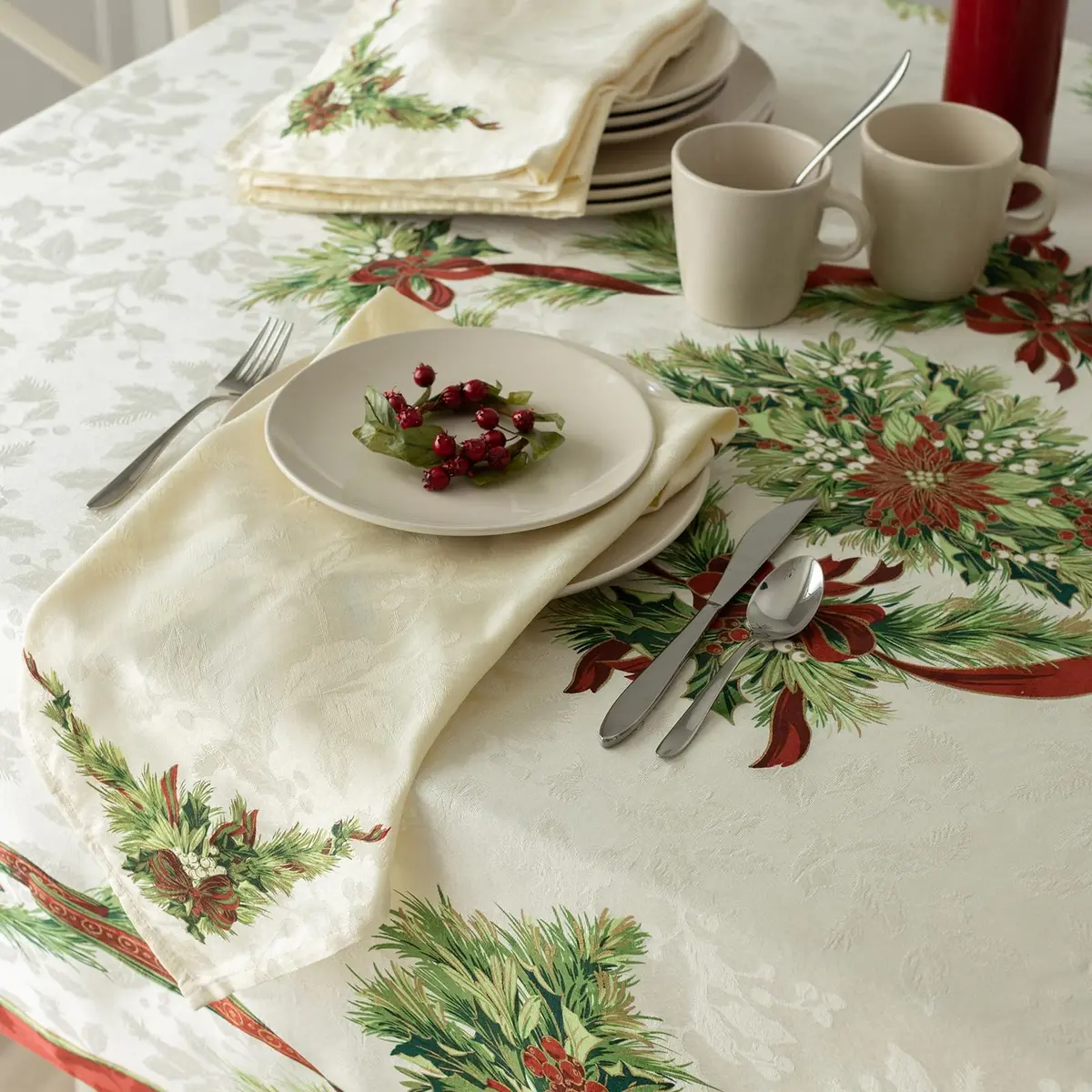 Benson Mills Christmas Ribbons Tablecloth 52" x 70" | Holiday Winter Decor - view 6
