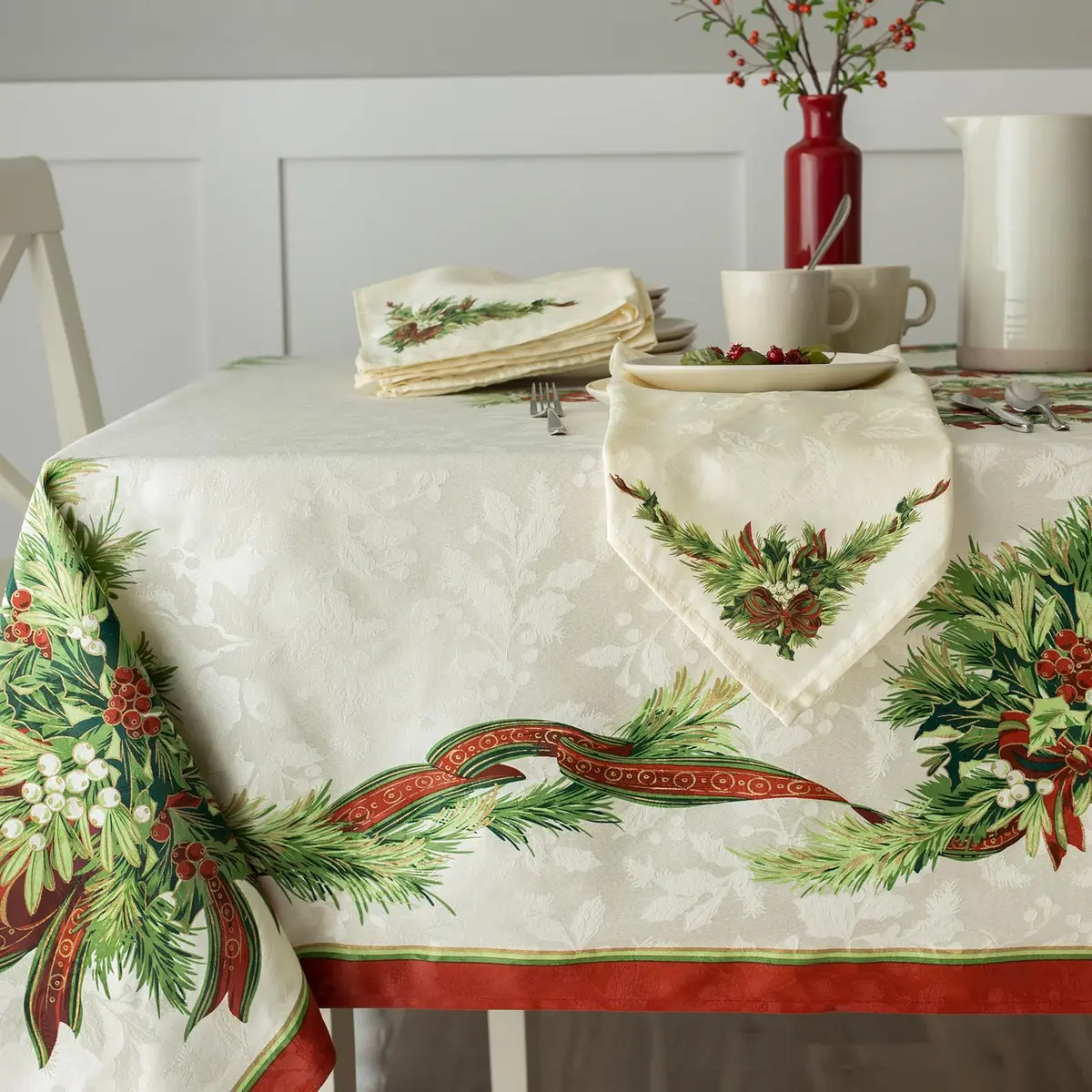Benson Mills Christmas Ribbons Tablecloth 52" x 70" | Holiday Winter Decor - view 2
