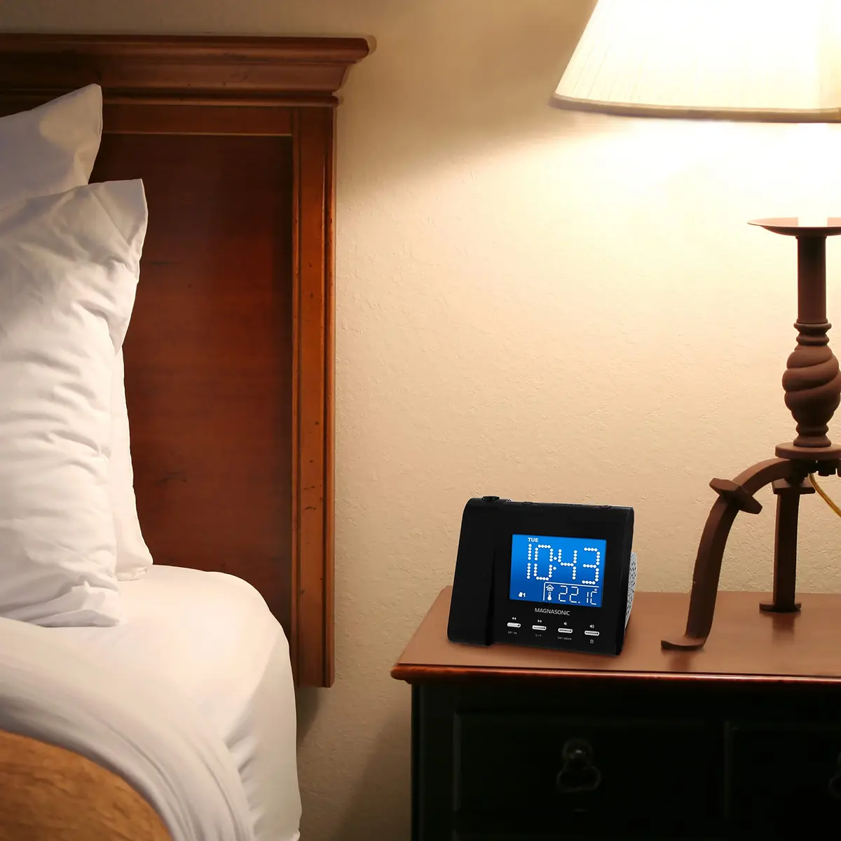 Magnasonic Black Clock with AM/FM Radio, Dual Alarm, Battery Backup, Projection & Indoor Temp | Modern Bedroom Essential - view 8