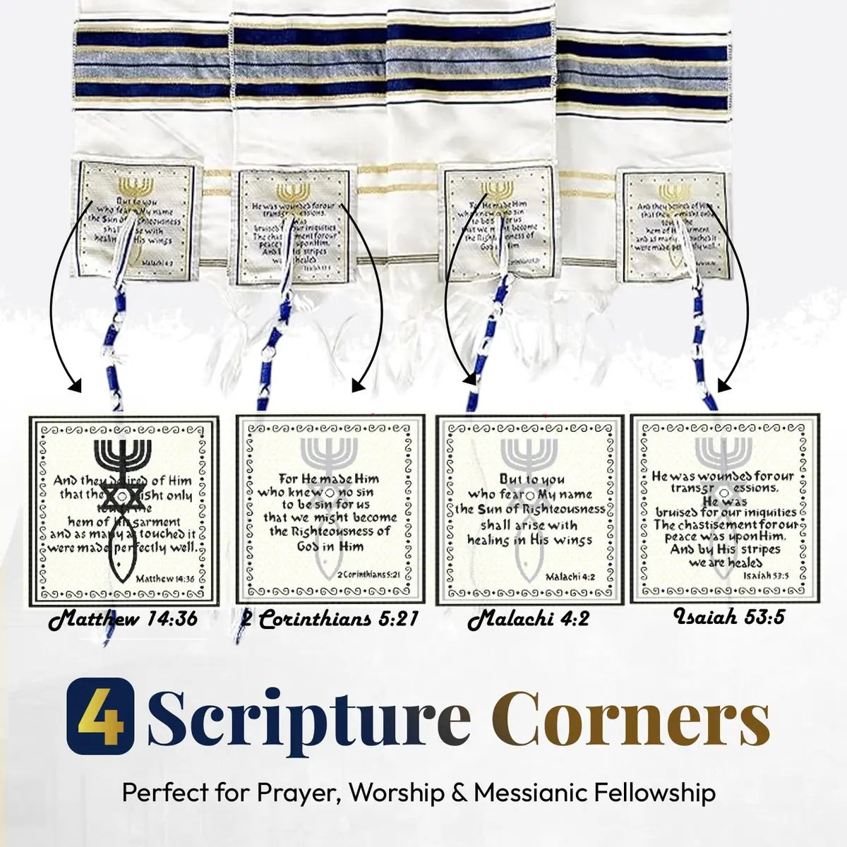 Holy Land Market Medium Dark Blue Tallit Prayer Shawl 73x33 Inches | Authentic Israeli Prayer Wrap - view 2