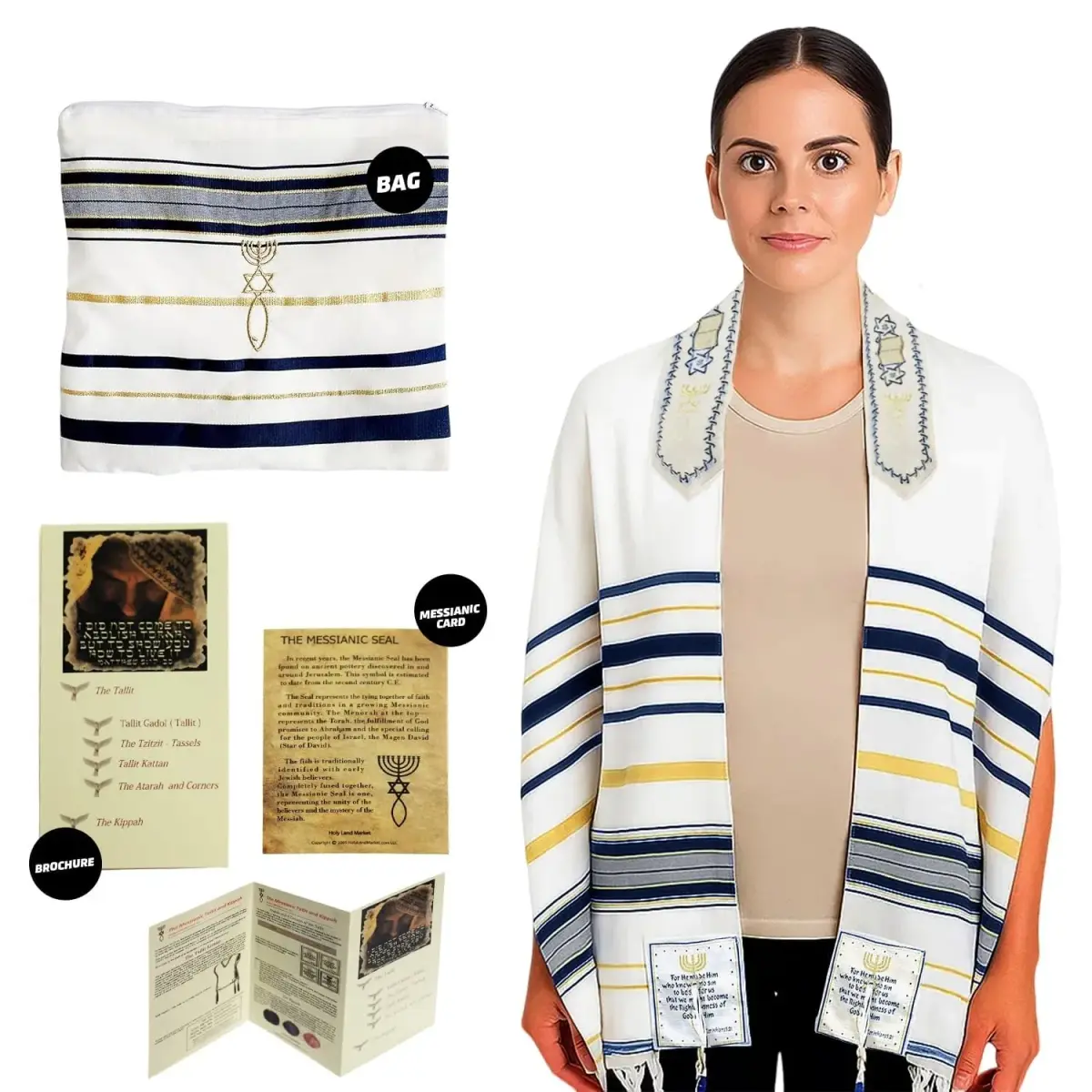Holy Land Market Messianic Prayer Shawl Tallit 183cm x 56cm (72" x 22") | Christian Prayer Shawl with Bag & Brochure - view 9