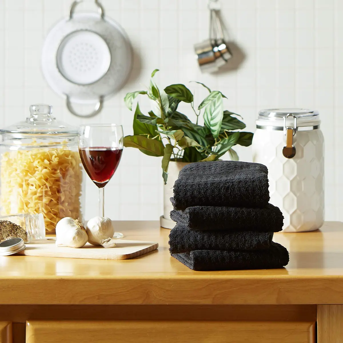 DII Basic Terry Collection Waffle Dishtowel Set, 15x26, Solid Black, 4 Piece - view 5