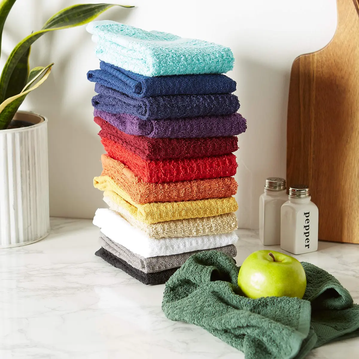 DII Basic Terry Collection Waffle Dishtowel Set, 15x26, Solid Black, 4 Piece - view 7