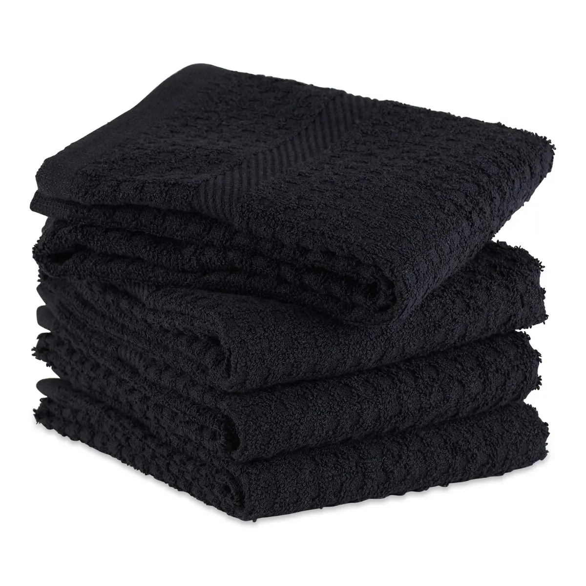 DII Basic Terry Collection Waffle Dishtowel Set, 15x26, Solid Black, 4 Piece - view 3