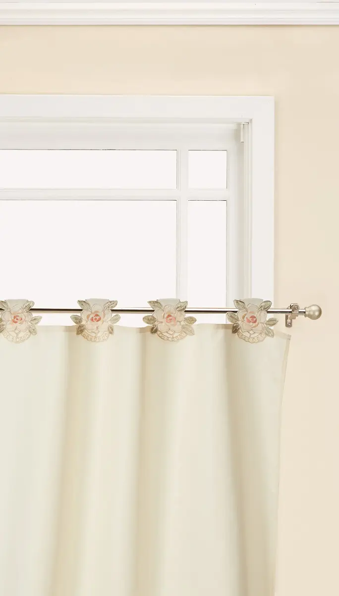 Today's Curtain Capri Reverse Embroidery Tab Top Tier Curtains 55 cm (30") L x 152 cm (60") W | Light-Filtering Ecru/Peach Panels - main product image